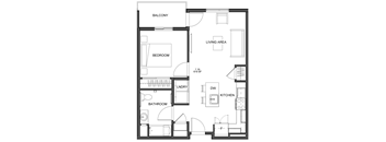 a floor plan of a small house with a bedroom and a living room