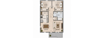 A floor plan of a house with two bedrooms, a pantry, a kitchen, a dining room, a bathroom, a hallway, and a living room.