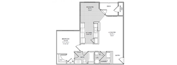 a floor plan of a small house with a bedroom and a living room