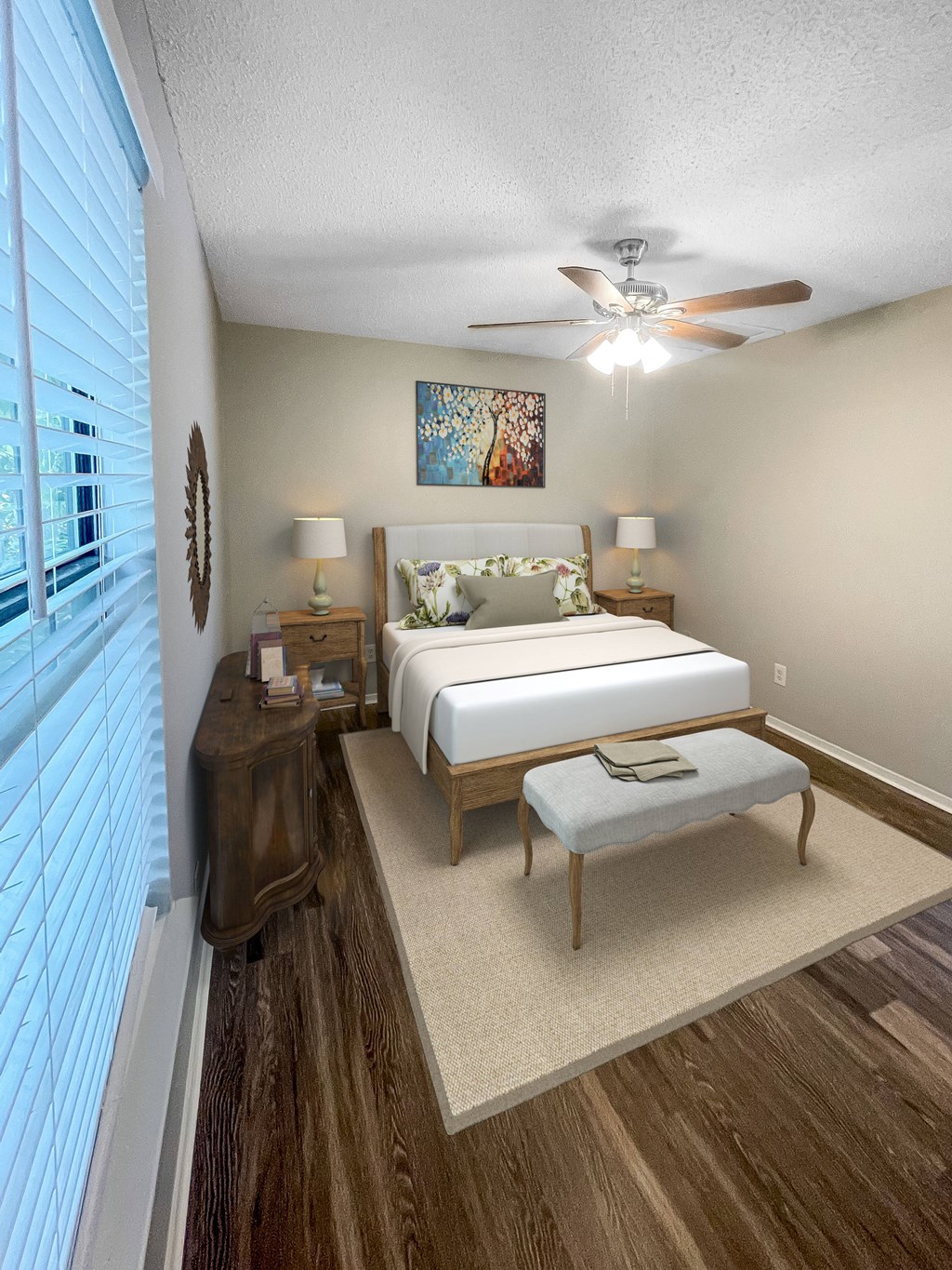 a bedroom with a bed and a ceiling fan at The Junction, Memphis, TN, 38111
