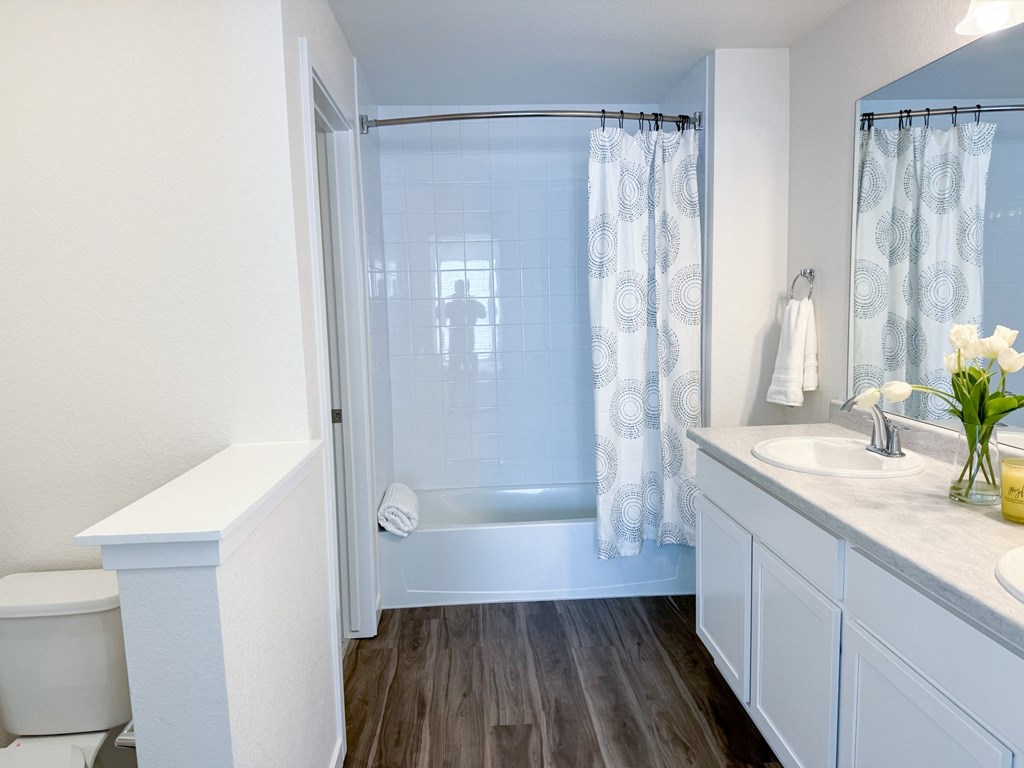 a bathroom with a shower and a sink and a toilet