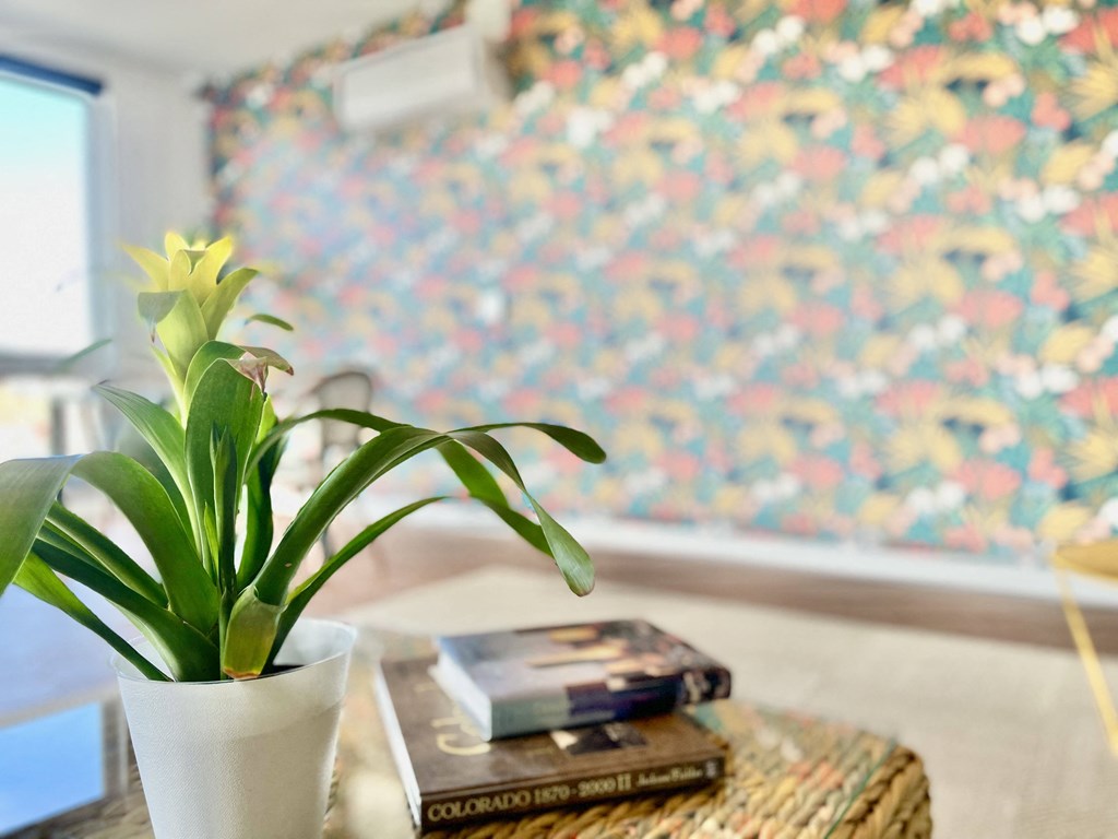 a plant sitting on a table next to a book