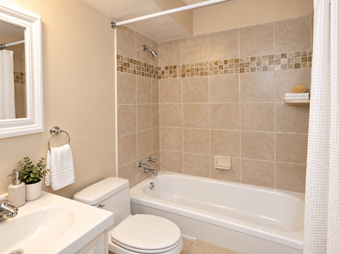 A bathroom with a white toilet, sink, and bathtub.