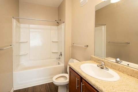 a bathroom with a sink toilet and a shower