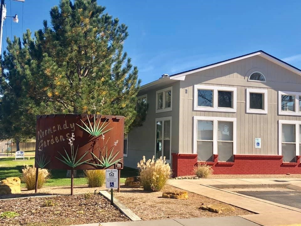 a building with a sign in front of it
