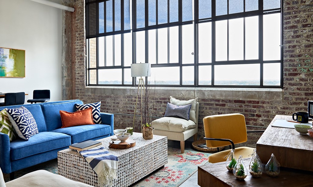 Living Room Interior at Parcels at Concourse, Memphis, TN, 38104