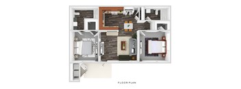 A floor plan of a house with a living room, kitchen, dining room, and bedrooms.
