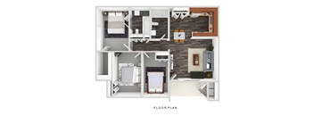 A floor plan of a small apartment with a kitchen, living room, and bathroom.