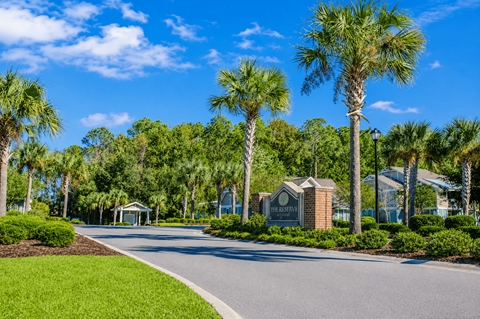 A street view of a residential area with a sign that reads "The Grove".