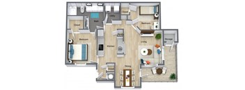 a3 floor plan with bedrooms and baths and a living room