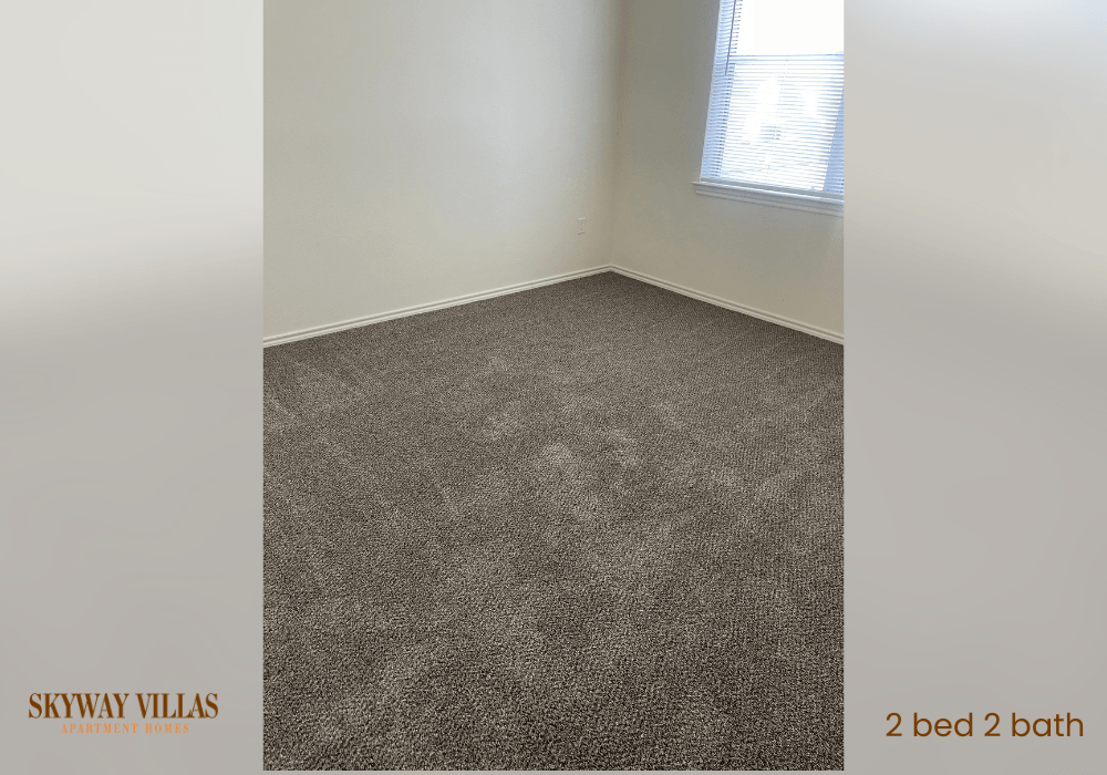 an empty room with a carpeted floor and a window