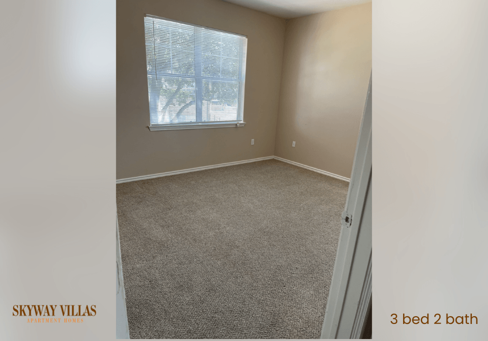 an empty room with carpet and a window