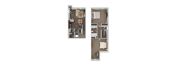 Two floor plans of a house with a kitchen, living room, and bedrooms.