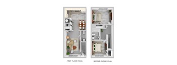 Two images showing the first and second floor plans of a house.