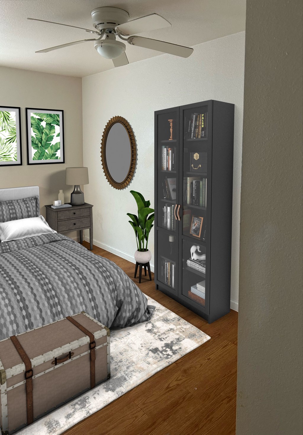 a bedroom with a bed and a dresser