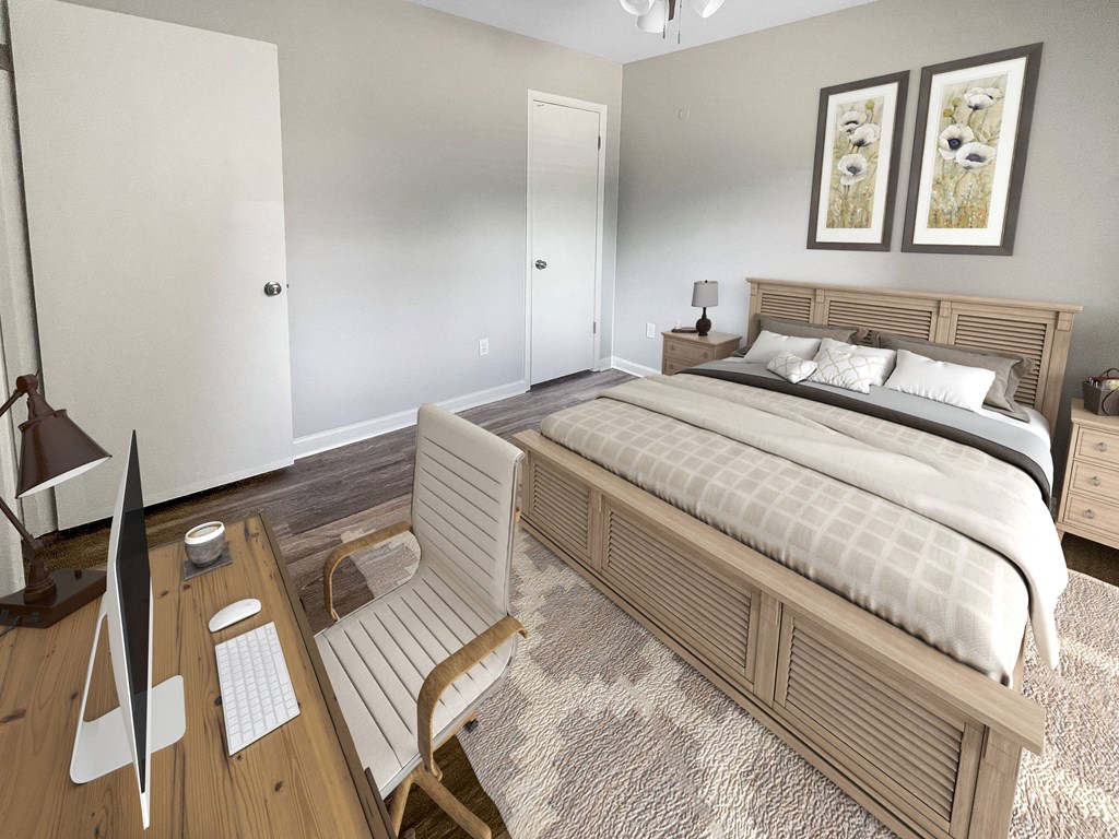 a bedroom with a bed and a desk at The Junction, Tennessee, 38111