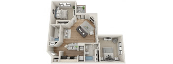 a 2 bedroom floor plan with a bathroom and a living room