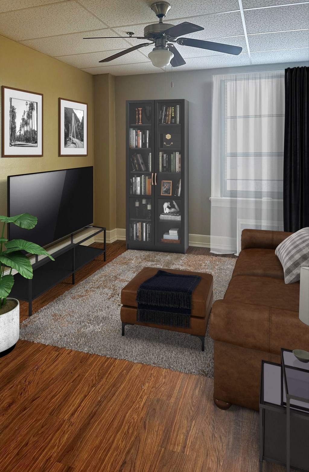 a living room with a couch and a television