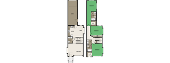 A floor plan of a house with three bedrooms, a garage, a dining room, a kitchen, and a living room.
