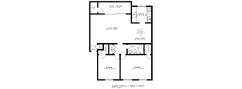 A black and white image of a floor plan for a 975 square foot home.
