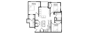 A black and white image of a floor plan for a house with three bedrooms.