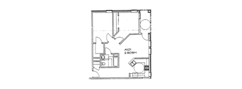 A floor plan of a room with a 2 bedroom designation.