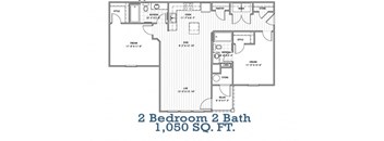 A floor plan of a 2 bedroom 2 bath house.