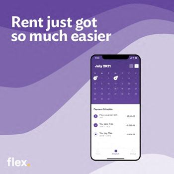 a smartphone with a purple background and the words rent just got so much easier