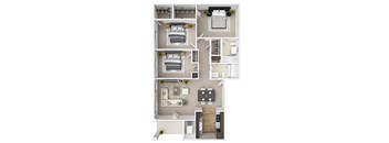 A series of images showing different layouts of a bedroom, kitchen, and living room.