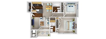 A detailed floor plan of a two-bedroom apartment.