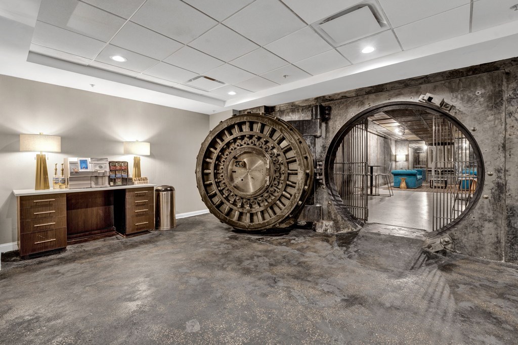 A large clock is the focal point of this room.
