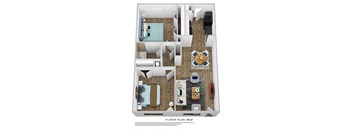 2 bed 1 bath floor plan at Azure Place Apartments, Memphis, Tennessee
