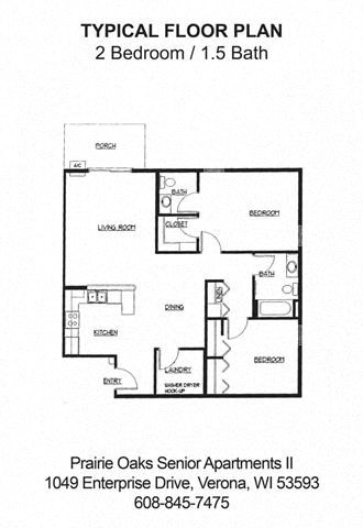 2 bedroom, 1.5 bathroom floorplan