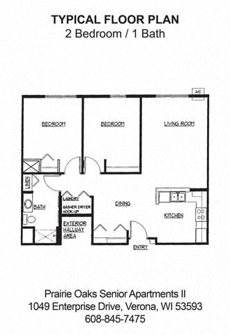 2 bedroom, 1 bathroom floorplan