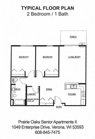 2 bedroom, 1 bathroom floorplan