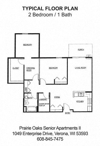 2 bedroom, 1 bathroom floorplan