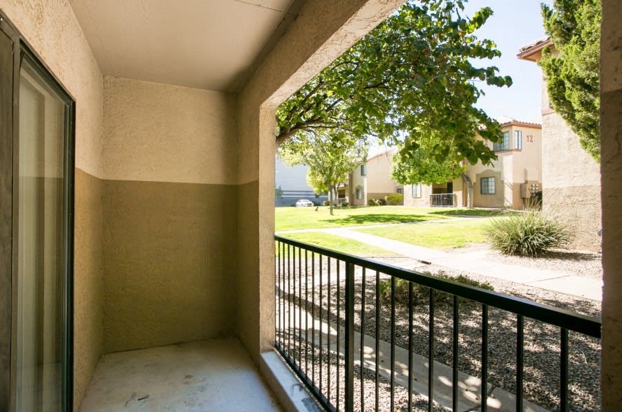 Private covered patio with space for seating