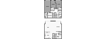 A floor plan of a house with three bedrooms, a living room, a dining area, a kitchen, a laundry room, a walk-in closet, and two bathrooms.