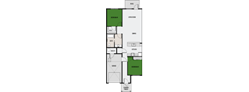 A floor plan of a house with a living room, dining room, kitchen, two bedrooms, a bathroom, a utility room, and a covered porch.