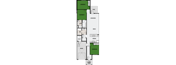 A floor plan of a house with three bedrooms, a garage, a pantry, a living room, a dining room, a kitchen, a covered porch, and a bathroom.