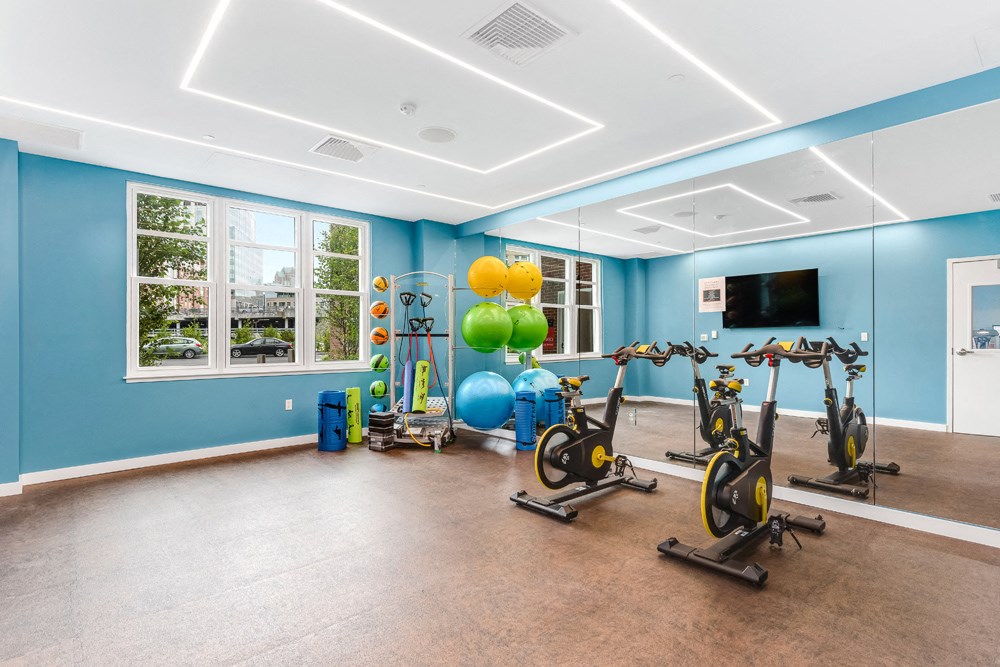 Yoga studio at station row with spin bikes