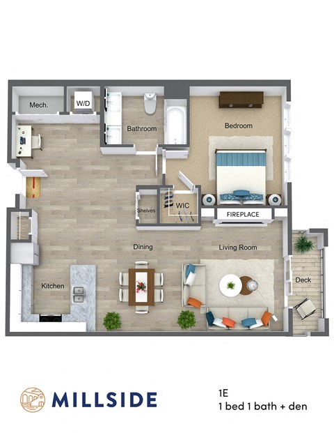 Millside One Bedroom One Bath Floor Plan