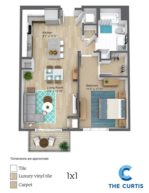 One Bedroom One Bathroom Curtis Apartments in Bellingham