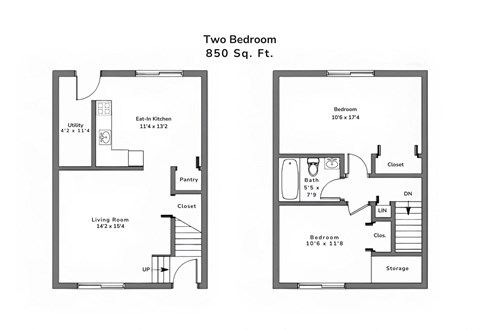 a floor plan of two bedrooms with a bathroom and a closet