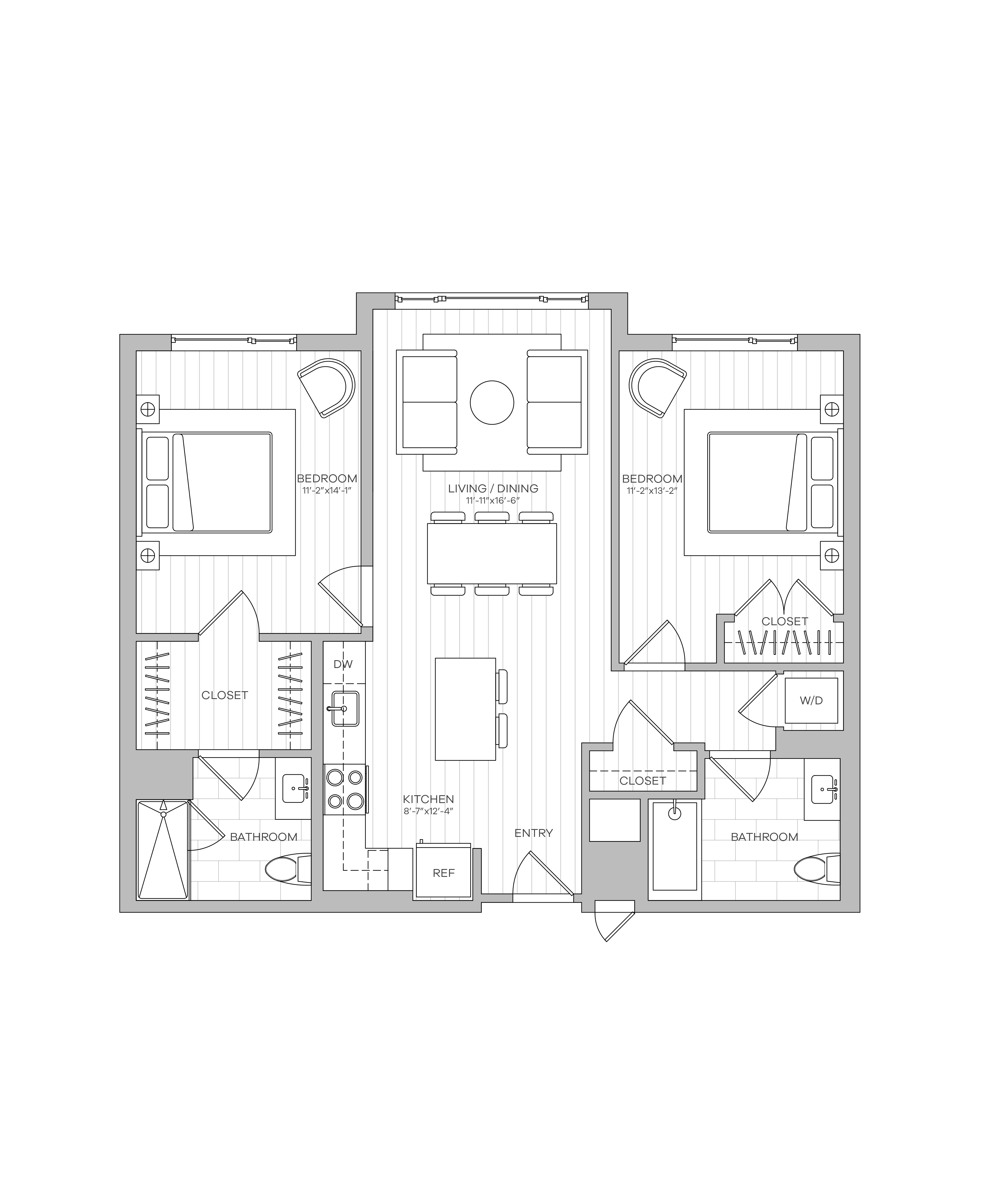 A floor plan of a building with multiple rooms and corridors.
