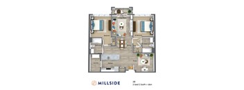 Millside Two Bedroom Two Bathroom with Study and Balcony Deck