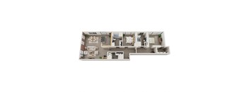 A two bedroom two bathroom floor plan image