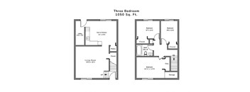 a floor plan of two bedrooms with a bathroom and a living room