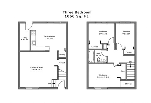 a floor plan of two bedrooms with a bathroom and a living room