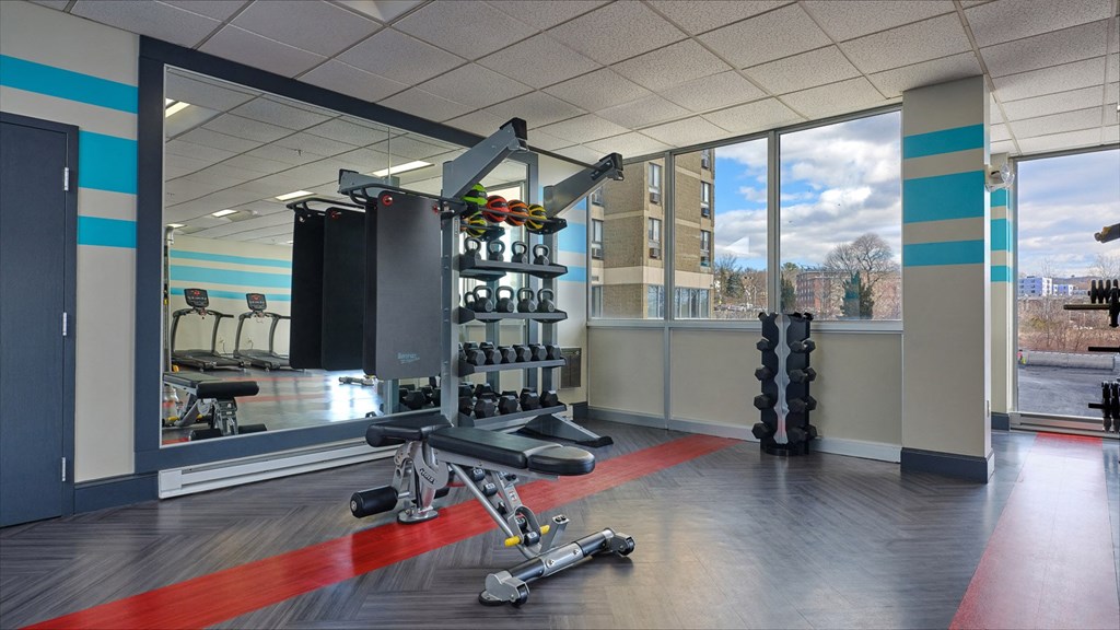 The atherton fitness center free weights, kettlebell, bench